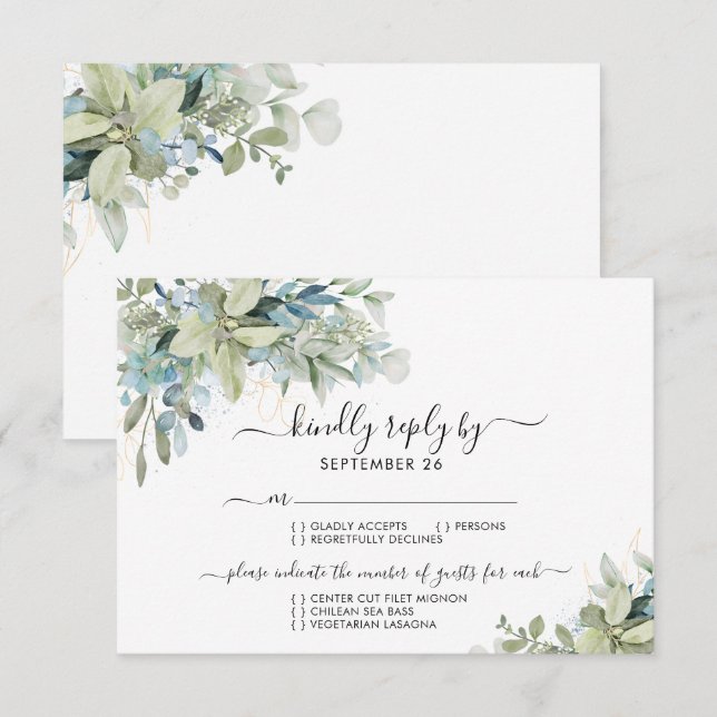 Chic Elegant Eukalyptus Greenerity Wedding RSVP (Vorne/Hinten)