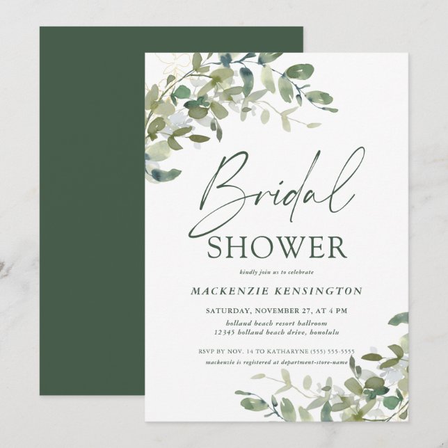 Chic Elegant Eukalyptus Greenery Brautparty Einladung (Vorne/Hinten)