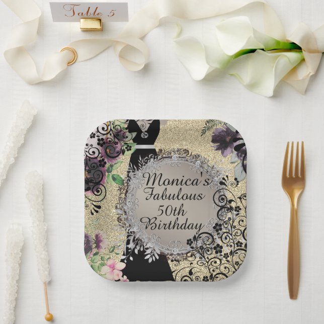 Chic Elegant Fabulous 50. Geburtstag individuell a Pappteller (Hochzeit)
