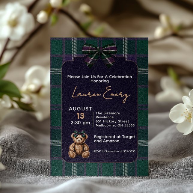 Chic elegant fancy bear baby shower invitation (Créateur téléchargé)