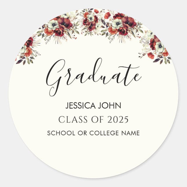 Chic Elegant Floral Graduate Party Abschluss Runder Aufkleber (Vorderseite)