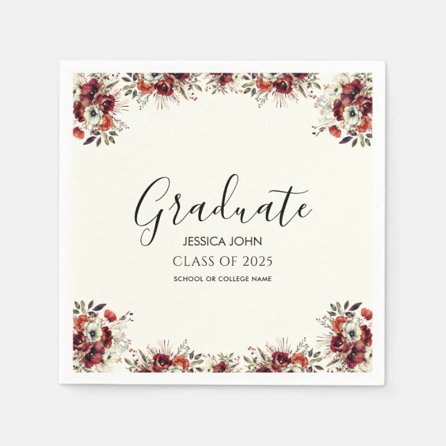 Chic Elegant Floral Graduate Party Abschluss Serviette (Vorderseite)