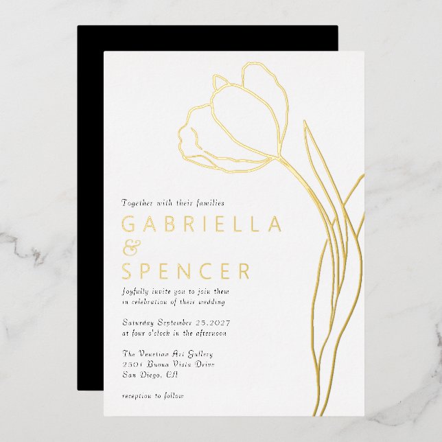 Chic Elegant Floral Tulip Hochzeit Folieneinladung (Vorderseite/Rückseite)