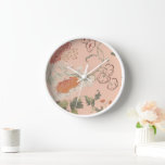 Chic Elegant Floral Uhr<br><div class="desc">Chic Elegant florale Marmorkorallen Hintergrund Japandi Floral Zuhause Office Küche Wohnzimmer Badezimmer Uhr Weiße Rahmen</div>