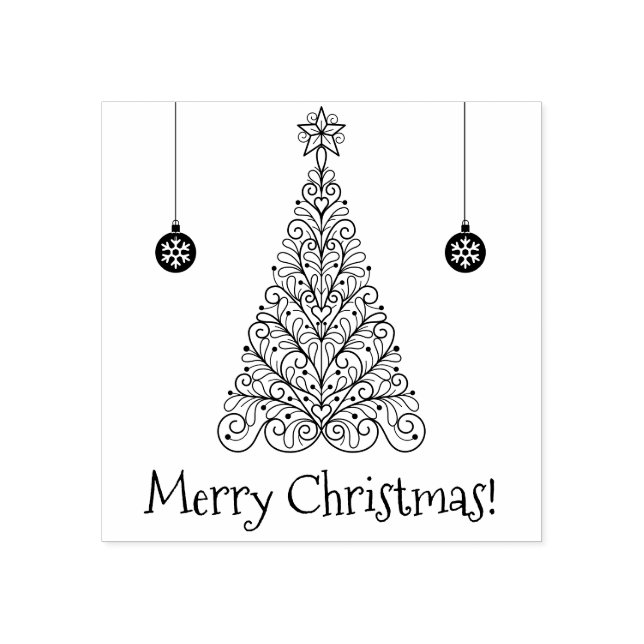 Chic & Elegant Frohe Weihnachten | Weihnachtsbaum Gummistempel (Prägung)