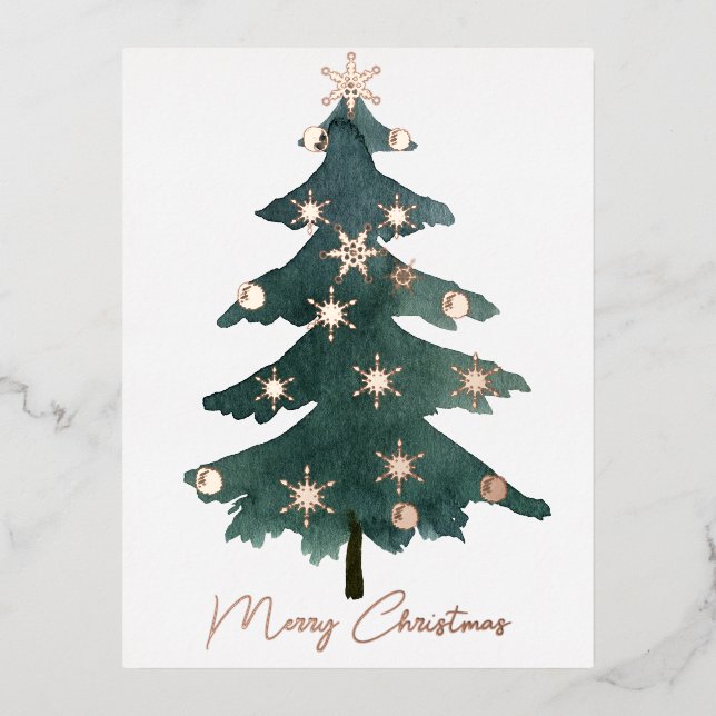 Chic Elegant Frohe Weihnachtsbaum Folien Feiertagspostkarte (Vorderseite)