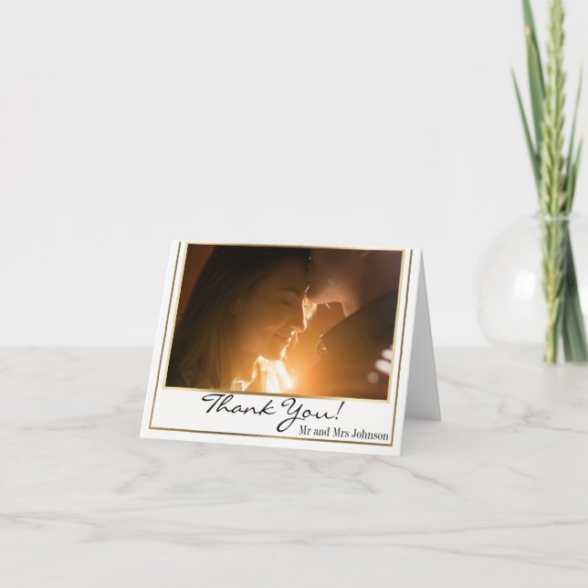 Chic Elegant Gold Border Foto Vielen Dank Dankeskarte (Vorderseite)