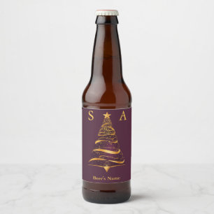 Chic Elegant Gold Christmas Tree Monogram Wedding Bierflaschenetikett
