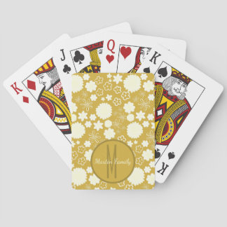 CHIC ELEGANT GOLD CREAM BLUME FAMILY MONOGRAM SPIELKARTEN