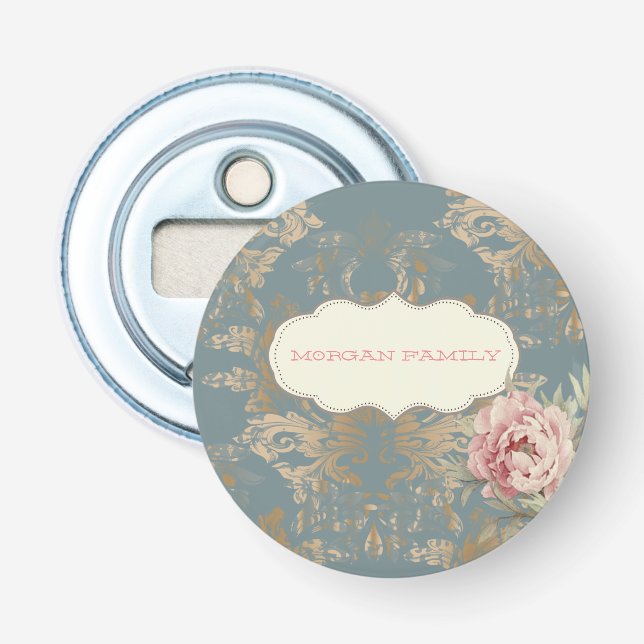 Chic Elegant Gold Damask Rose Flaschenöffner (Vorderseite)