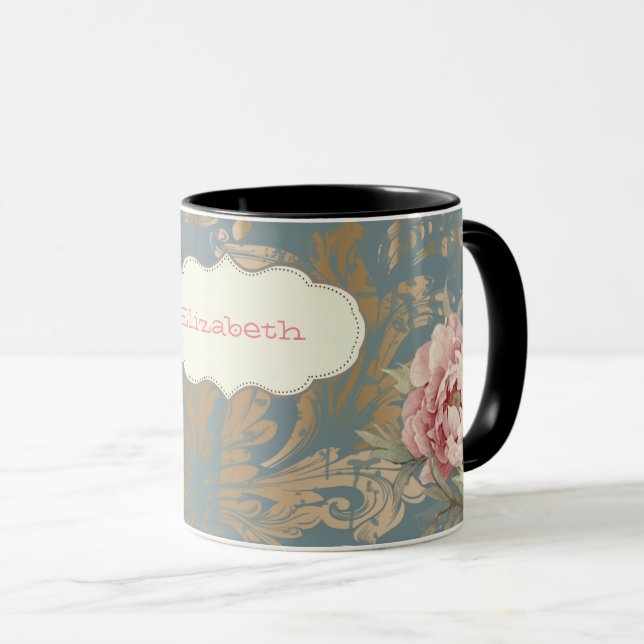 Chic Elegant Gold Damask Rose Tasse (VorderseiteRechts)