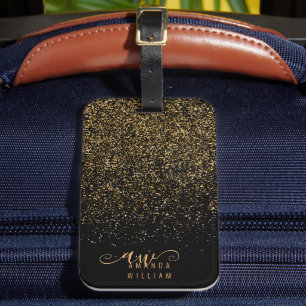 Chic Elegant Gold Glitter Glam Monogramm Gepäckanhänger
