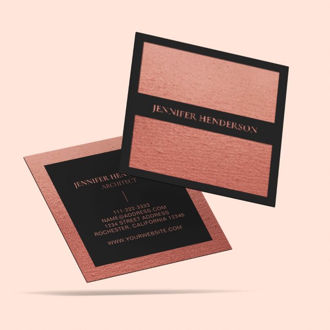 Chic Elegant Gold Pink Texture Berufliches Script Quadratische Visitenkarte (Von Creator hochgeladen)