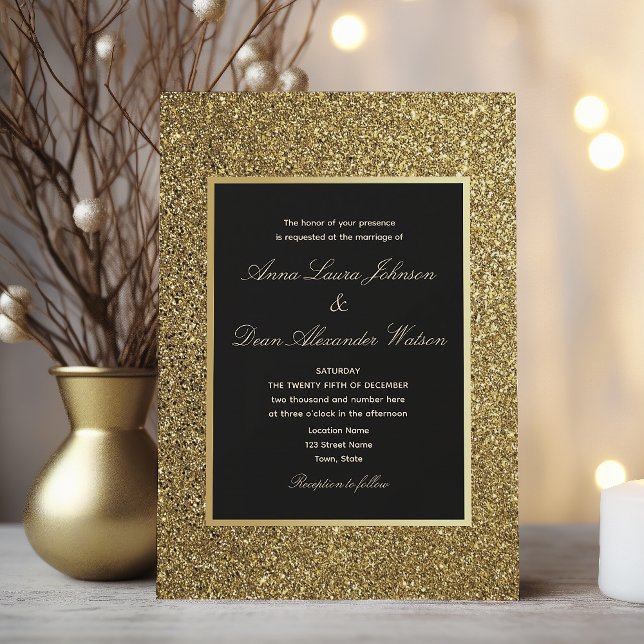 Chic Elegant Gold und Black Wedding Einladung (Von Creator hochgeladen)