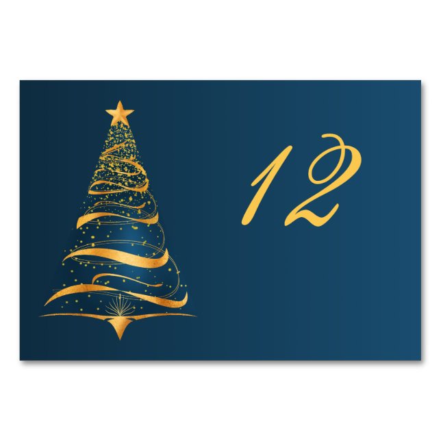 Chic Elegant Golden Christmas Tree Tischnummer (Vorderseite)