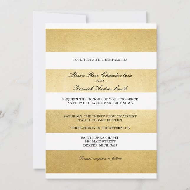 Chic Elegant Goldene Folie & Weiß Einladung (Vorderseite)