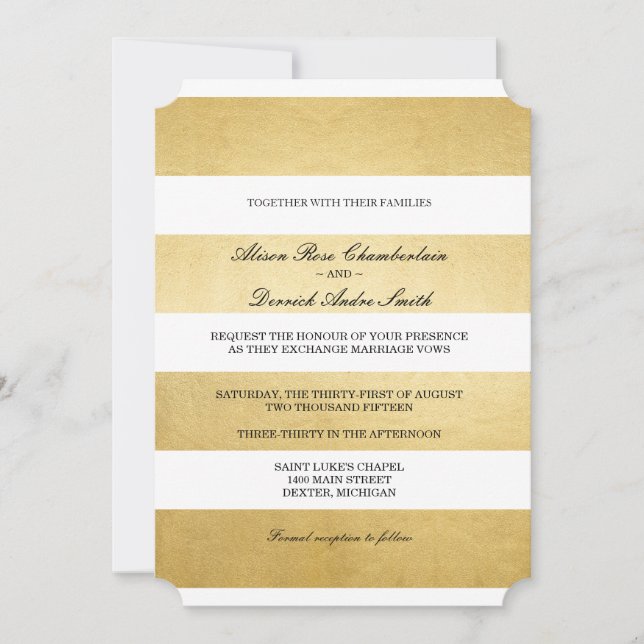 Chic Elegant Goldene Folie & Weiß Einladung (Vorderseite)