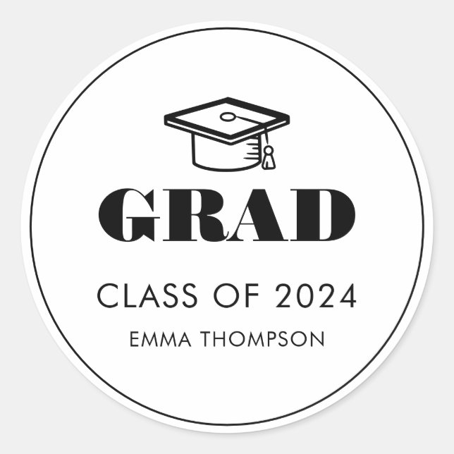 Chic Elegant Graduation Cap Class Year Runder Aufkleber (Vorderseite)