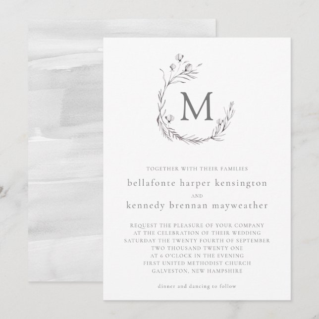 Chic Elegant Gray White Watercolor Blumenzwiebelbl Einladung (Vorne/Hinten)