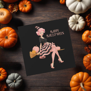 Chic Elegant Hexe auf Broom & Pumpkins Halloween Karte