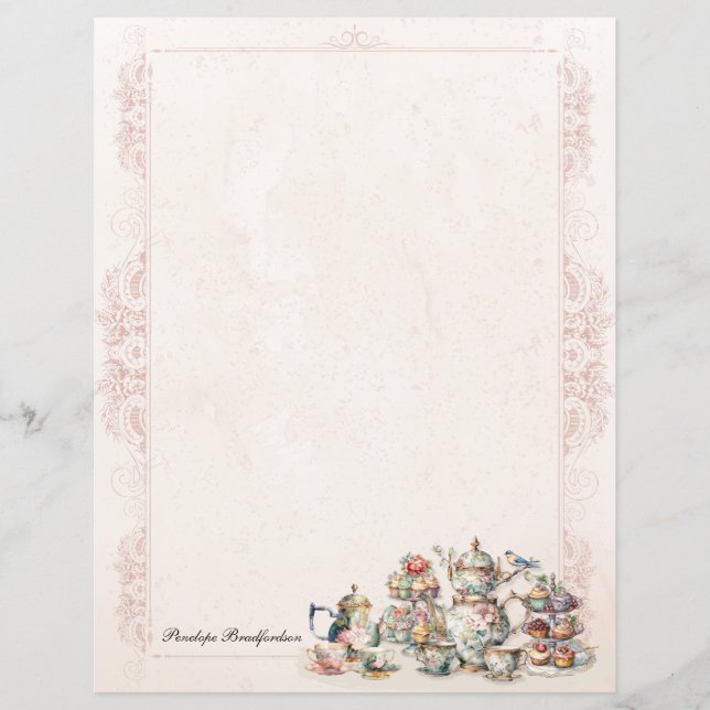 Chic Elegant High Tee Ihr Name Papier Stationery (Vorderseite)