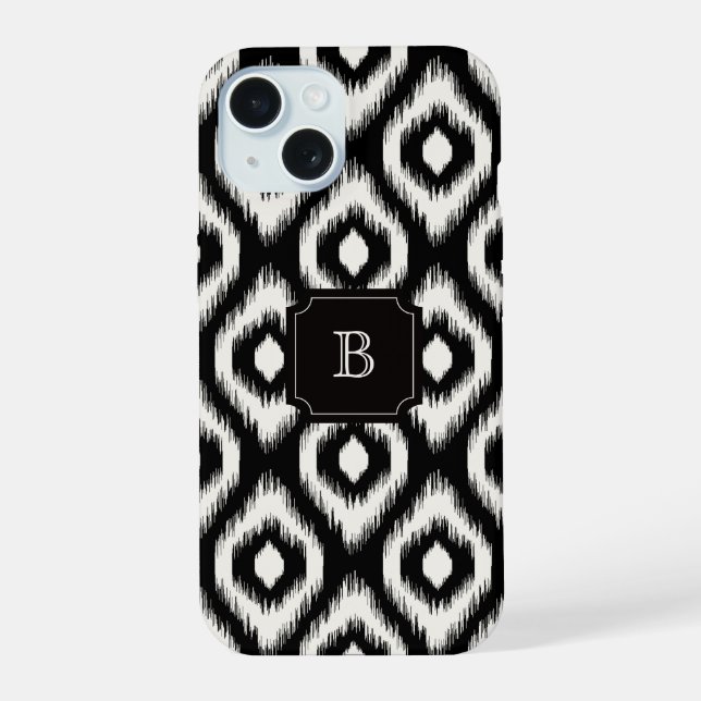 Chic Élégant Ivoire Noir Diamant Ikat Monogramme (Verso)