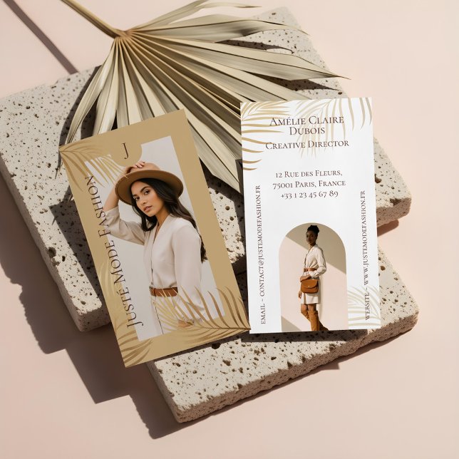 Chic Elegant Luxury Gold Palm Tree Photo Monogram Visitenkarte (Chic Elegant Luxury Gold Palm Tree Photo Monogram Business Card)