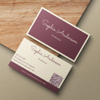 Chic Elegant Mauve & Cream with QR Code  Visitenkarte