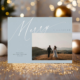 Chic Elegant Merry & Verheiratet One Foto Dusty Bl Folien Feiertagskarte
