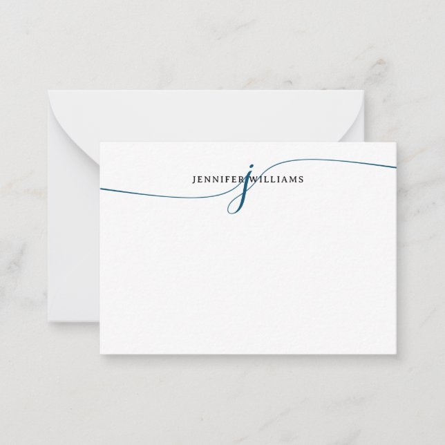 Chic Elegant Minimal Navy Blue Script Monogram Mitteilungskarte (Vorderseite)