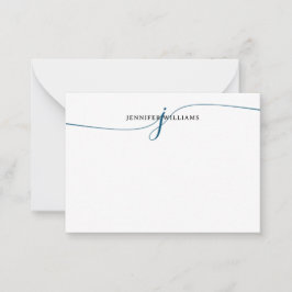 Chic Elegant Minimal Navy Blue Script Monogram Mitteilungskarte