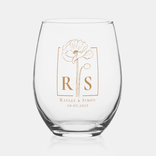 Chic Elegant Mit Monogramm Blumenmuseum Weinglas Ohne Stiel (Vorderseite)
