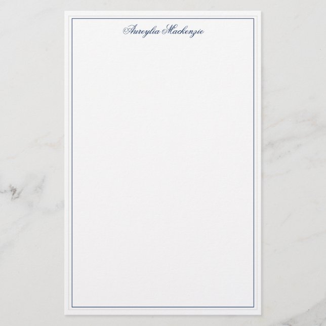 Chic Elegant Navy Blue Personalisiert Briefpapier (Vorderseite)