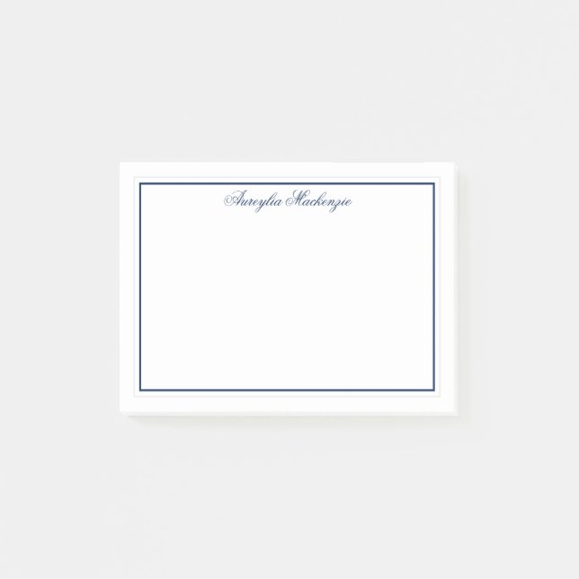 Chic Elegant Navy Blue und White Personalisiert Post-it Klebezettel (Vorderseite)