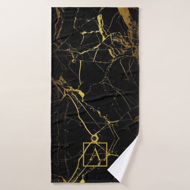 Chic Elegant noir et or monogramm Gym (Serviette de bain)