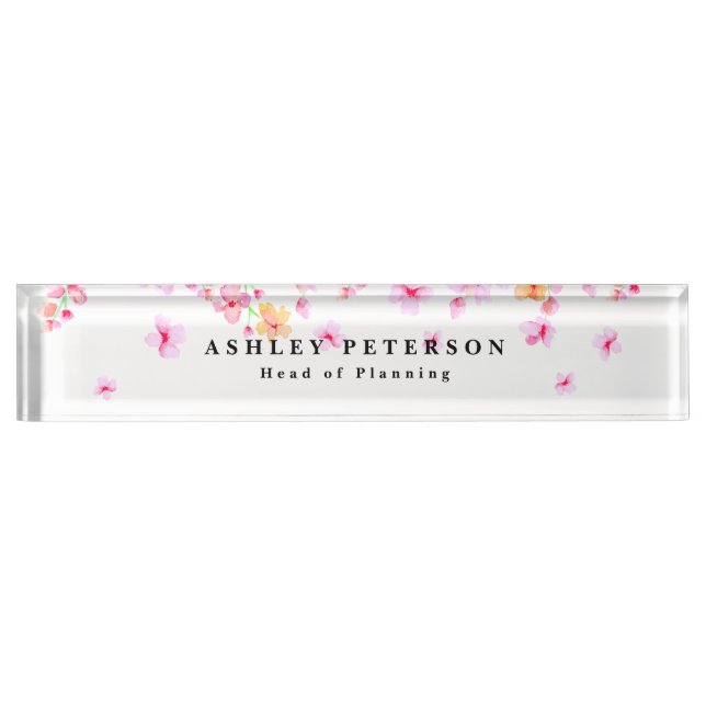 Chic Elegant Pink Blossom Namensplakette (Vorderseite)