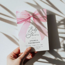Chic Elegant Pink Coquette Bow Baby Shower Girl Einladung