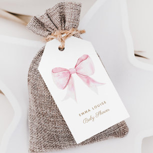 Chic Elegant Pink Coquette Bow Baby Shower Girl Geschenkanhänger