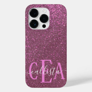 Chic Elegant Plum Lila Funkelnd Glitzer Monogramm Case-Mate iPhone 14 Pro Hülle