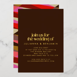 Chic Elegant Red Brown Geometric Wedding Gold Folieneinladung