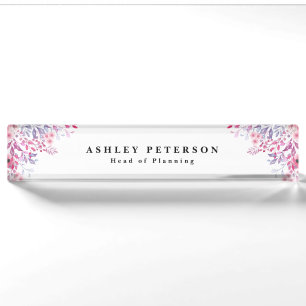 Chic Elegant Rosa Floral Namensplakette