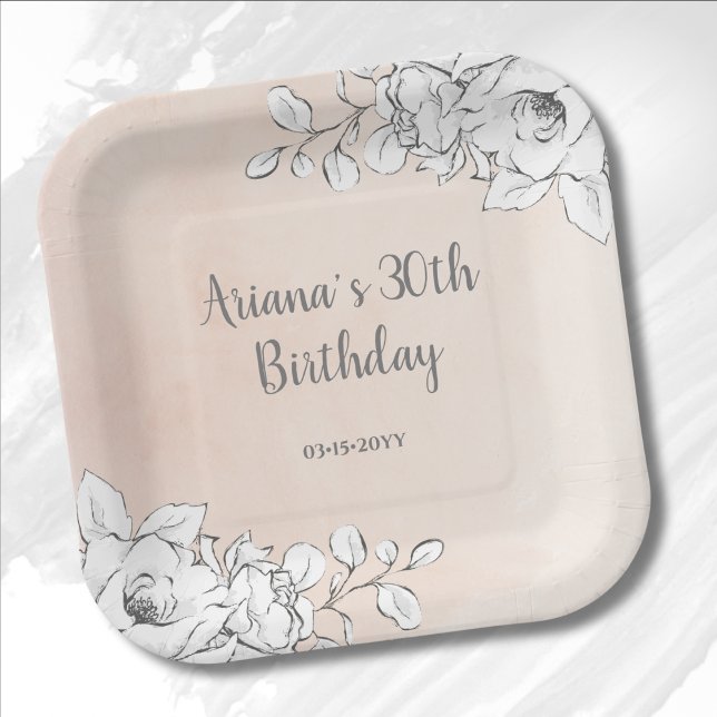 Chic Elegant Rosa Weiße Flora Pappteller (Von Creator hochgeladen)