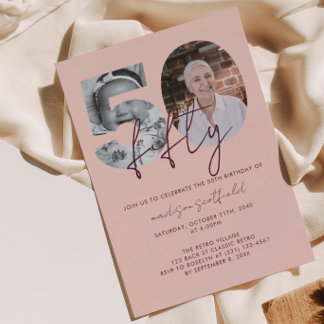 Chic Elegant Rose Gold Foto Script 50. Geburtstag Einladung