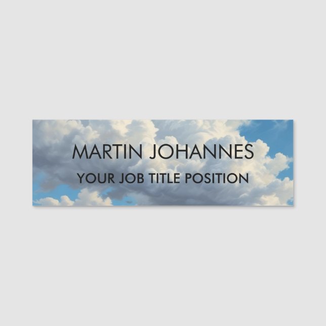 Chic Elegant Schlicht Stylish Blue Sky & Clouds Namensschild (Vorderseite)