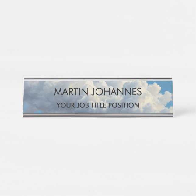 Chic Elegant Schlicht Stylish Blue Sky & Clouds Schreibtischnamensplakette (Vorderseite )