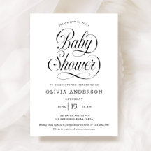 Chic Elegant Script Black & White Baby Shower