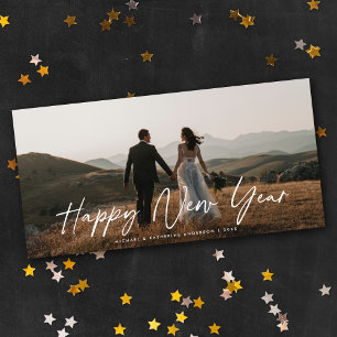 Chic Elegant Script Happy New Year Panoramic Foto Feiertagskarte