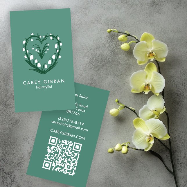 Chic Elegant Snowdrop Lily Line Zeichnend CUSTOM Q Visitenkarte (Chic Elegant Snowdrop Lily Line Drawing CUSTOM QR Business Card
)