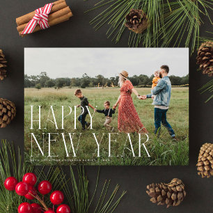 Chic Elegant Typografie Happy New Year One Foto Feiertagskarte