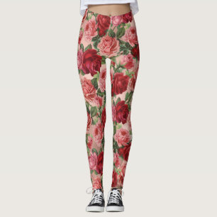 Chic Elegant Vintag Rosa Rote Rosen Blütenfarben Leggings